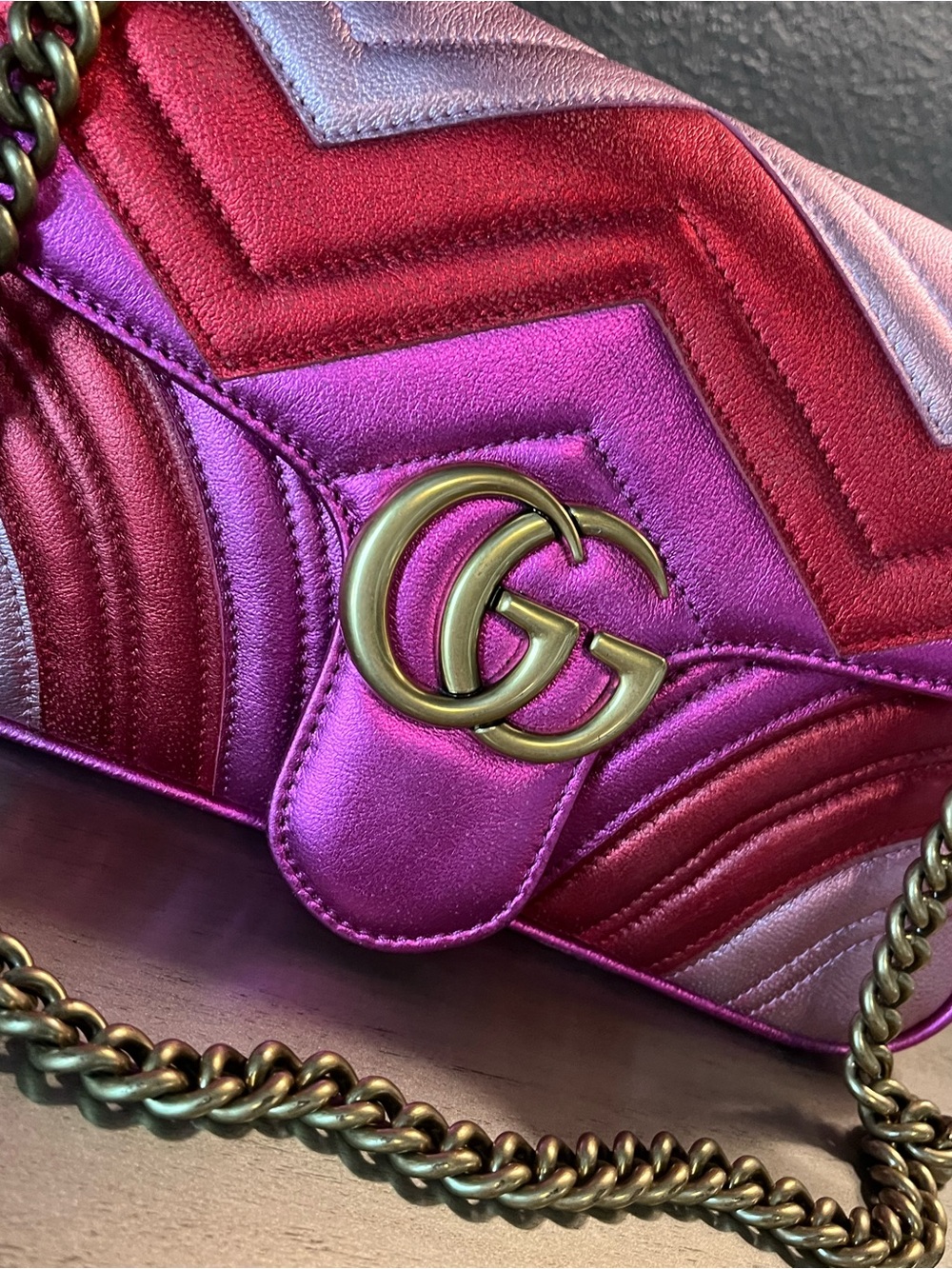 Gucci Chevron Shoulder Bag in Pink, Red & Purple - Picture 12 of 17